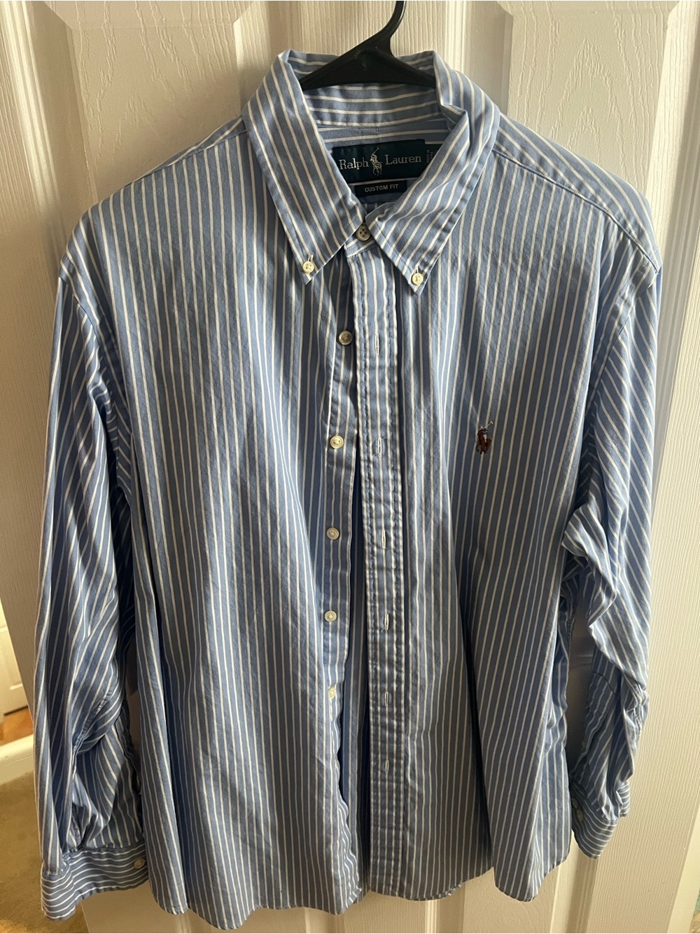 Ralph Lauren Blue and White Vertical-Stripe Button-Down Shirt